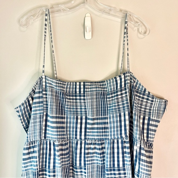 J. Crew A Line Gingham Blue Midi Patchwork Americana Dress - Picture 3 of 12